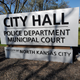 North Kansas City, Missouri, USA - April 16, 2022: Sign for CITY HALL, including Police Department and Municipal Court